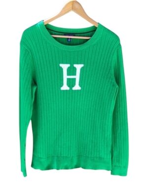 Tommy Hilfiger Green Ribbed Sweater with White 'H' Logo Sz XL